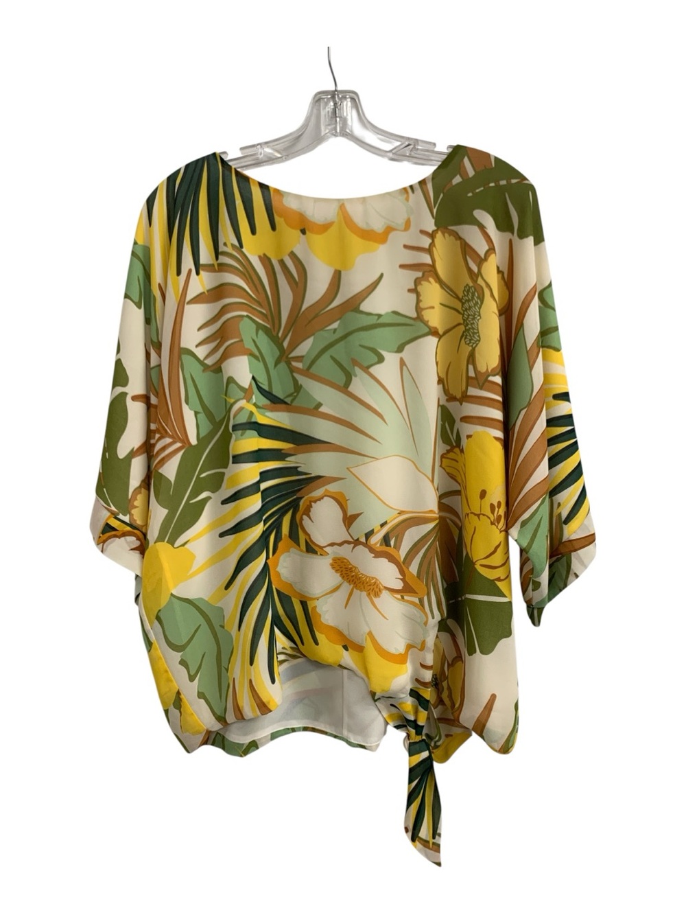 Tropical Tie-Hem Floral Blouse - Yellow/Green